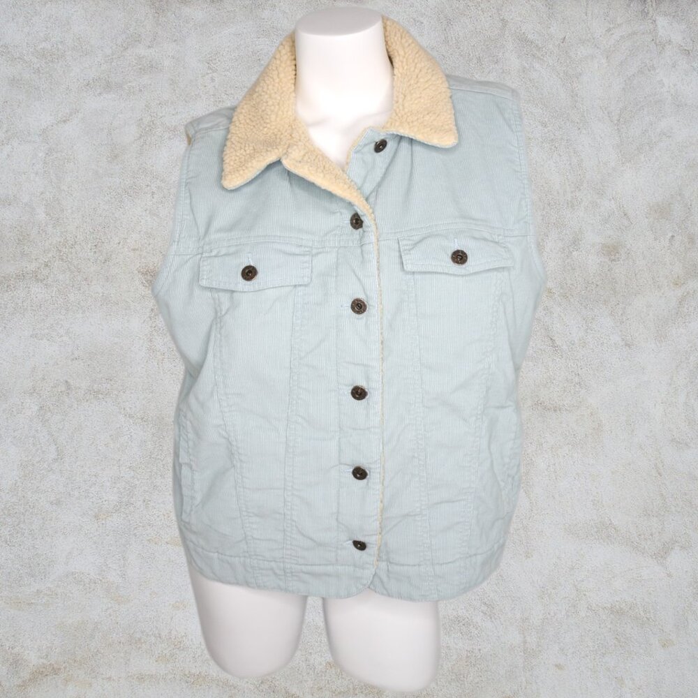 L.L.Bean Baby Blue with Cream Color Interior Corduroy Vest Women's Petite XL - Picture 1 of 9